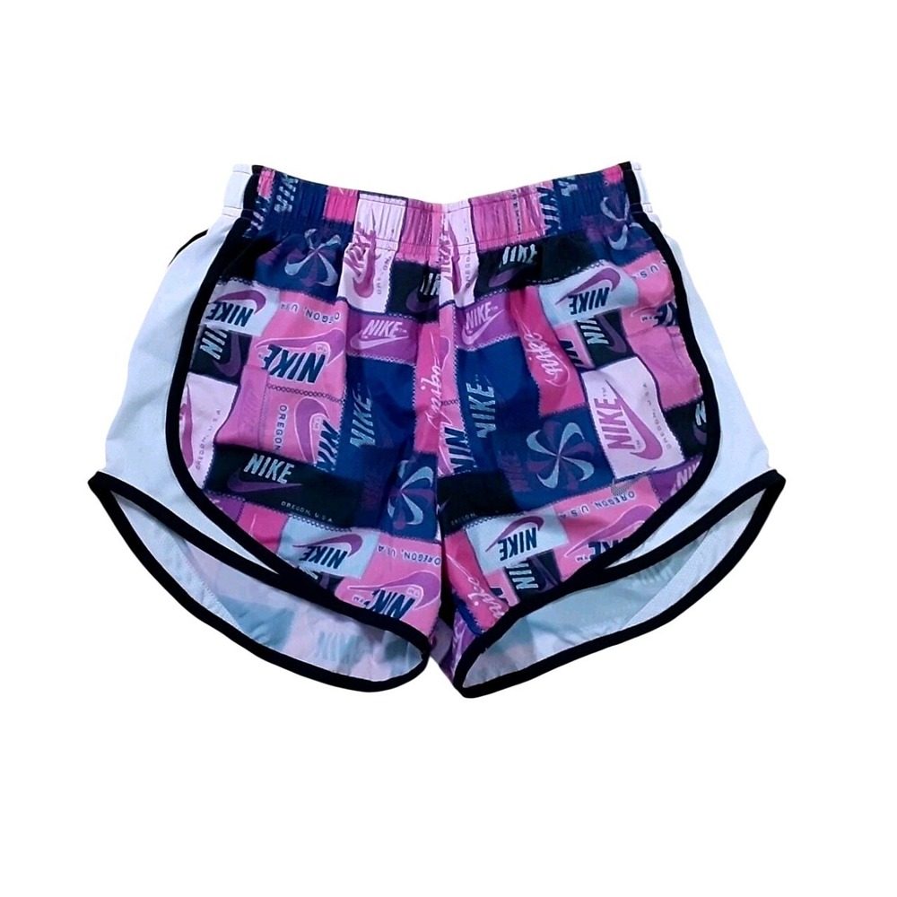 Nike Dri-FIT Tempo Running Shorts Womens XSmall Pink Purple Patchwork Logo Print